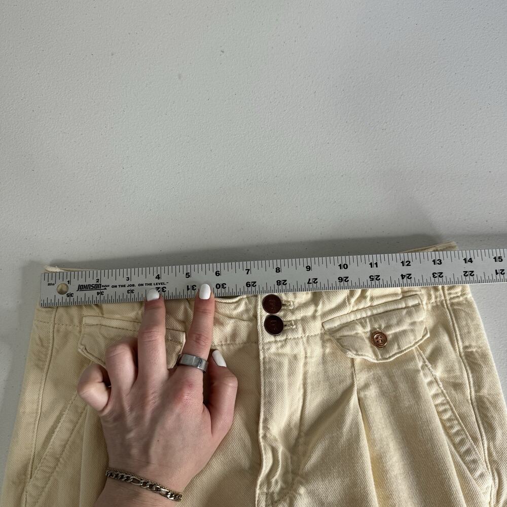 Pilcro Anthro Mid-Rise Wide-Leg Trouser Jeans Womens 26 Cream Utility Pants Boho - Picture 9 of 13